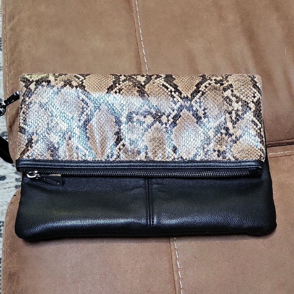 Snakeskin and Black Leather Clutch